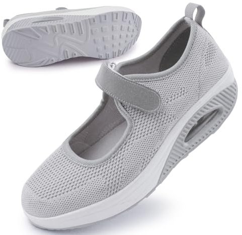 Git-up Zapatos Cómodos para Caminar para Mujeres con Correa Ajustable, Zapatos de Enfermería Casuales de Malla Transpirable Zapatillas Ligeras de Cojín de Aire 1922, Malla-Gris 38