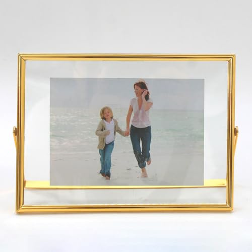 LEEMASING Flytande bildram fotoramar metallglas bordsskiva skrivbordsdisplay för alla hjärtans dag, bröllop, hem eller kontor, passar för 20 x 15 cm foto (guld, 20 x 15 cm)