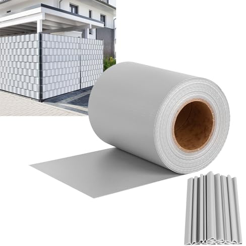 YUENFONG 35 m x 19 cm PVC insynsskyddsremsor insynsskydd med 20 stycken fästklämmor, dubbla stavar mattor insynsskydd 450 g/m² stavmatta staket, trädgårdsstaket, vindskydd, ljusgrå
