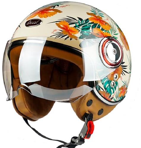 Vintage Casco de Moto 3/4, Casco de Cara Abierta Medio ECE Homologado, Casco de Moto con Visera, Casco Moto para Hombres Mujeres, Casco de Choque