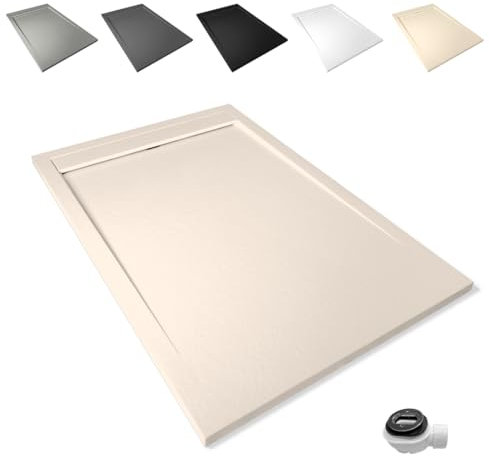 Plato de Ducha Antideslizante y Antibacteriano, Plato Ducha Resina Resistente a Agentes Químicos, Incluye Rejilla Desagüe Ducha y Válvula (Ral 1172 BEIGE, 80 x 140)