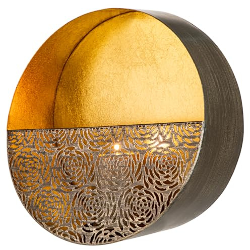 Luxury Metal Wall Candle Sconces – Large Handcrafted Wall-Mounted Tealight Candle Holders with Gold Leaf Interior – Modern & Rustic Home Décor for Living Room, Hallway – 11.8 Bronze Single Piece