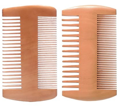 2 Stück Bartkamm Holz Ökologisch, Schnurrbart Form Kamm, Mahagoni Beard Comb Wood Bartpflege, Antistatischer Bartkamm mit Doppelseitiger Kamm für Männer Holzkamm Grobe und Feine Zinken Set