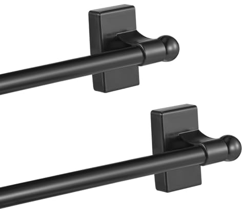 2 Pcs Magnetic Curtain Rods for Metal Door 16 to 28 Inch, 1/2 Multi-use Adjustable Appliance Magnetic Rod for Window Frames, Cabinets, Refrigerators, Dishwashers(Black)