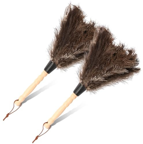 Plumero de avestruz con mango de madera multiusos reutilizable para limpieza de plumas antiguas