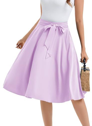 Bbonlinedress Falda para mujer de verano, de largo hasta la rodilla, estilo vintage retro, falda de plato, básica, versátil, casual, de cintura alta, falda de ocio, lavanda, S