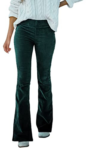 Pantalon en velours côtelé stretch pour femme - Pantalon thermique taille haute - Taille élastique - Pantalon en velours côtelé vintage décontracté - Jambes larges - Pantalon de loisirs - Pantalon