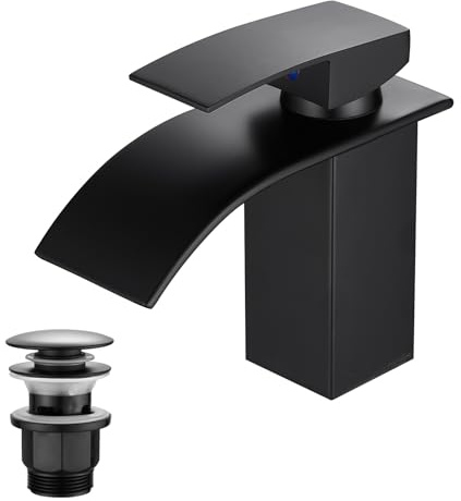 Vuadzren Rubinetto per Bagno con Set di Scarico, Miscelatore a Cascata per Lavabo, Monocomando per Bagno con Tubo di Collegamento G3/8 per WC degli Ospiti (Altezza di Scolo 80mm, cromato)