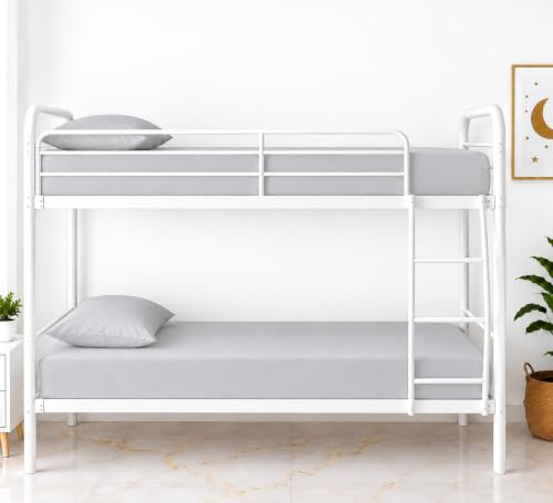 Mirha Fitted Sheet Single 2 Pack-100% Egyptian Cotton Small Single Fitted Sheet 2ft 6 (75CM x 190CM)-Bunk Bed Sheets 200 Thread Count Single Fitted Sheets White (Silver)