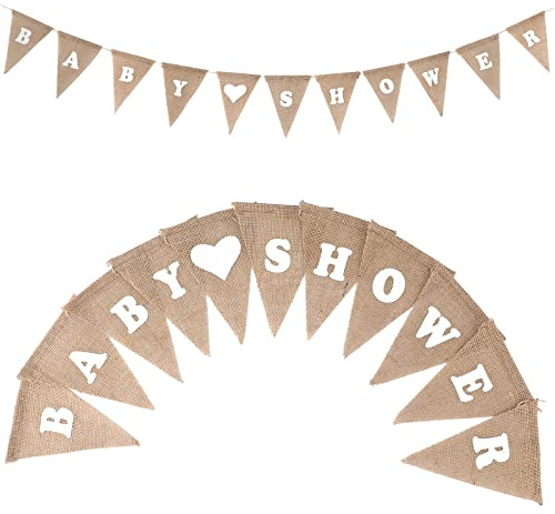 G2PLUS BABY SHOWER Linen Bunting - 9 Feet Hessian Flag Banner - Rustic Burlap Garlands with 10PCS Jute Triangle Pennants - Vintage Cloth Shabby Chic Decoration for Baby shower
