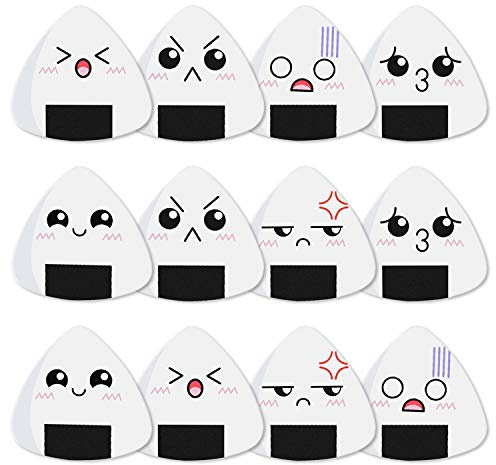 Dulphee Guitar Picks, Ukulele Picks White Sushi Rice Balls Pattern Guitar Picks Classical Triangle 0.96mm Heavy Guitar Plectrums 12 Pack for Bass, Acoustic & Electric Guitars