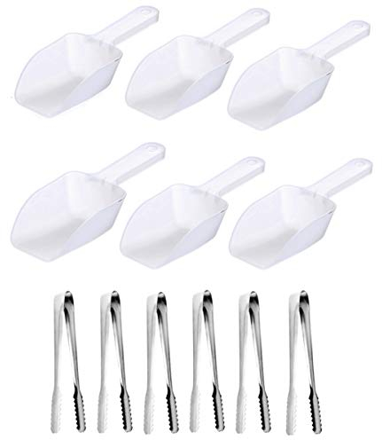 JZK 6 x Pala hielo plastico cucharadas dulce + 6 x pinzas de caramelo para bar y cocina caramelos, granos, azúcar, harina, cereales, frutos secos, cubitos de hielo, comida