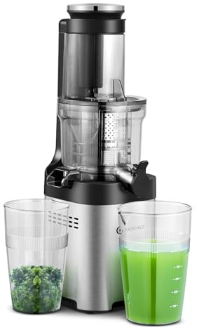 AMZCHEF Juicer Machines - Cold Press Slow Juicer -Masticating Juicer whole Fruit and Vegetable - Delicate Chew No Need to Filter - BPA Free Juice Extractor with 2 Cups and Brush - Beige