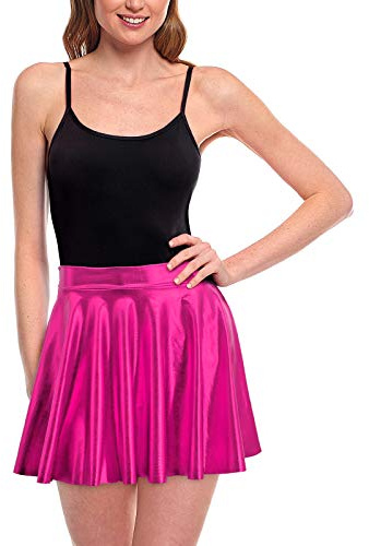 Gonne da donna corte a pieghe fucsia metallizzato lucido [Gonna Skater Pattinaggio]【Taglia XXL】 Multifunzione Costume da ballo