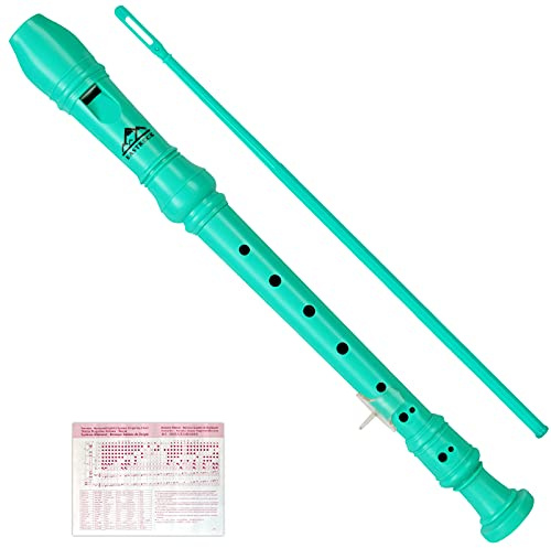 Eastrock Recorder Instrument German Style Soprano Recorder Green 3 Pieces for Beginners with Cleaning Rod, Fingering Chart, Packing Bag, Thumb Rest
