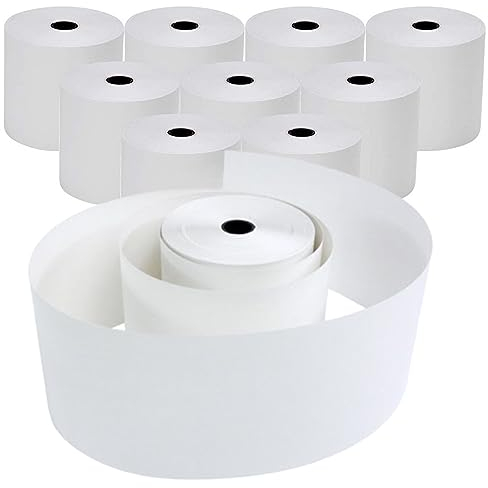 Pokanic Kassensystem, Kassensystem, Kassensystem, 1-lagig, 7,6 cm x 45,7 m, 1-lagig, Weiß, 10 Rollen, weißes Papier, Küchenquittung, Kassensystem, kompatibel mit Clover Epson SNBC Star Sam4s Ellix