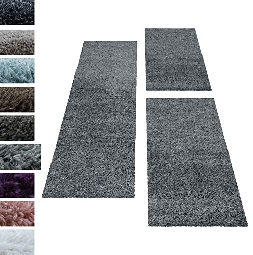 Carpettex Bettumrandung Schlafzimmer 3teilig Shaggy Teppich Hochflor Läuferset Design Hellgrau Bettset:2 mal 60x110 + 1 mal 80x150 - Bettvorleger Schlafzimmer Weich Langflor Bettumrandung Teppich Set