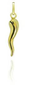 Donipreziosi Ciondolo Smaltato a forma di Corno Portafortuna - Pendente Cornetto napoletano in Argento per Collana o Bracciale Uomo o Donna, Scaramanzia - 2,5 cm Placato Oro