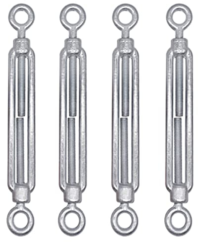 (confezione da 4 pezzi) Tenditore M8, tenditori regolabili per occhio e occhio, tensione del cavo della corda (4 pezzi, M8)