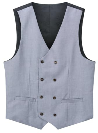 YOUTHUP Chaleco de traje para hombre, doble botonas, ajustado, para negocios, boda, chaleco sin mangas, gris claro, XL