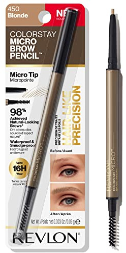 Revlon ColorStay Micro Eyebrow Pencil with Built In Spoolie Brush, Infused with Argan and Marula Oil, Waterproof, Smudgeproof, 450 Blonde, 0.003 oz