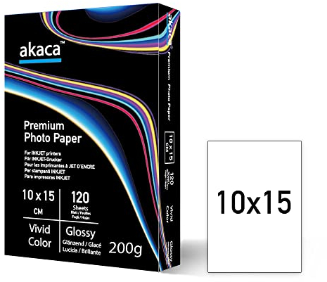 akaca Fotopapier Glänzend 10 x 15 cm, 120 Blatt, 200 g/m², Premium Glossy Photo Paper, Photopapier für alle Tintenstrahldrucker