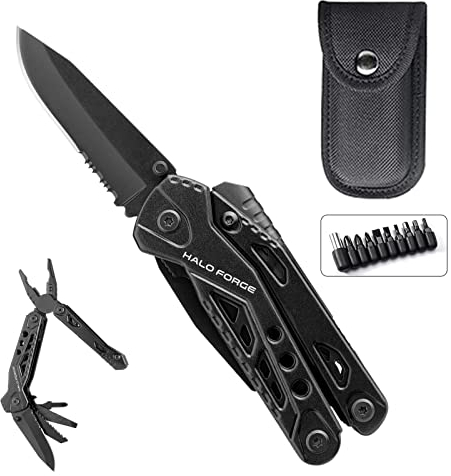 HALO FORGE Multi Tool Messerzange: 14 in1 Faltbare Zange Edelstahl Multitool mit Nylon-Beutel,Flaschenöffner,Säge, Multifunktionszange für Outdoor, Campen, Haushalt