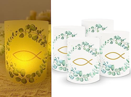 Sugeru Lot de 16 photophores décoratifs de table d'anniversaire | mariage, communion, baptême, confirmation, convient pour bougies chauffe-plat ou bougies LED | 27 x 10 cm | Décoration de baptême |