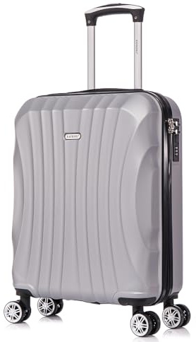 RAYKONG Maleta de Cabina ABS 55x40x20cm (44L) - Maletas de Viaje Pequeñas Ligeras 20 Pulgadas - Plateada