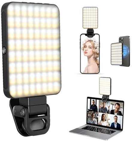 XINBAOHONG Selfie Light, Rechargeable Magnetic Clip Light for Video Conference | 128 LED Portable Light with Universal Compatibility (Phone/Android/Camera/iPad/Laptop) | Makeup, TikTok, Vlog Lighting
