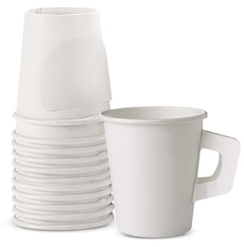 Jippedea Tazas de café de 8 onzas con asas, 50 tazas de té desechables para hotel, motel, tazas de café de papel desechables para cafeterías caseras, bistrós, fiestas