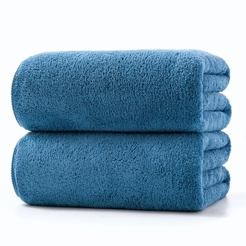 Lumimi Towels 2 Piece Very Soft Microfiber Bath Towel Set Super Absorbent Light Quick Dry and Durable, 55 L x 27 W, 2 Pack Blue