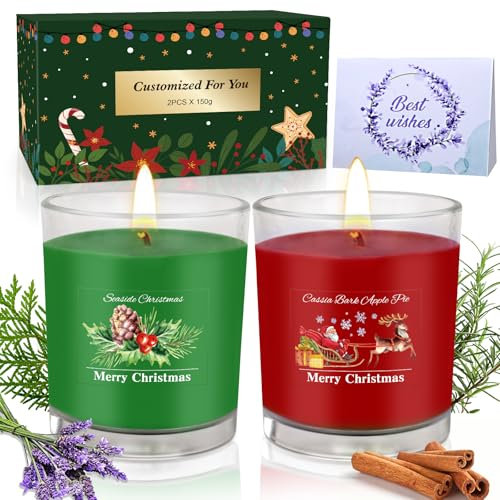 Duftkerzen im Glas, 2 x 150g Weihnachten Aromatherapie Duft Kerze, Weihnachtskerze Natürliches Sojakerzen Duftkerze Geschenkset für Frauen, Mama u Männer, Geburtstagsgeschenk,80 Std. Brenndauer