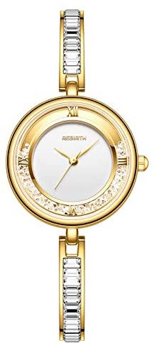 OIDEA damklockor, armbandsur med strass: guldklocka, analog kvarts rostfritt stål med rund romersk urtavla, eleganta strasstenar, present till kvinnor, flickvän, syster
