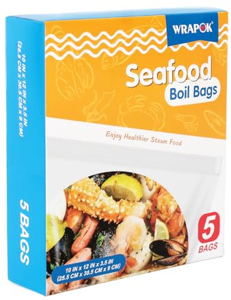 WRAPOK Seafood Boil Bags 5 Pack Small Cooking Bag Seasoning Storage Bag for Crab Fish Crawfish, 12 x 9.8 Inch
