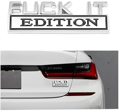 Adunsiaoto Coche Fuck It Edition Emblema, Pegatina 3D Coche, Calcomanía para Automóvil Insignia, Emblema Adhesivo Metálico Automóvil Insignia, Decoración para Coches Motocicletas(Plata Negro)