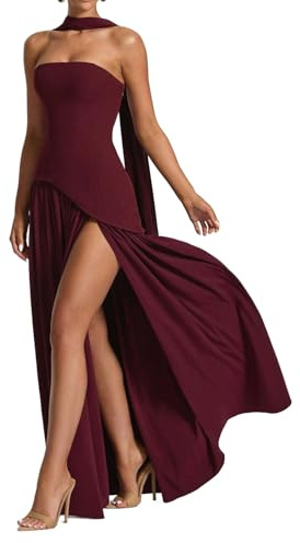 Generico Abito Lungo Formale con Spalle Scoperte Abiti Lunghi Senza Spalline Color Block con Spacco Laterale da Donna