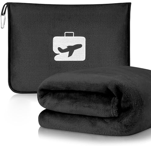 Blleshelfl Couverture de voyage avion - Coussin 2 en 1 - Accessoire de voyage multifonction pour avion et voiture - Indispensable pour les longs vols pour femmes et hommes (noir)