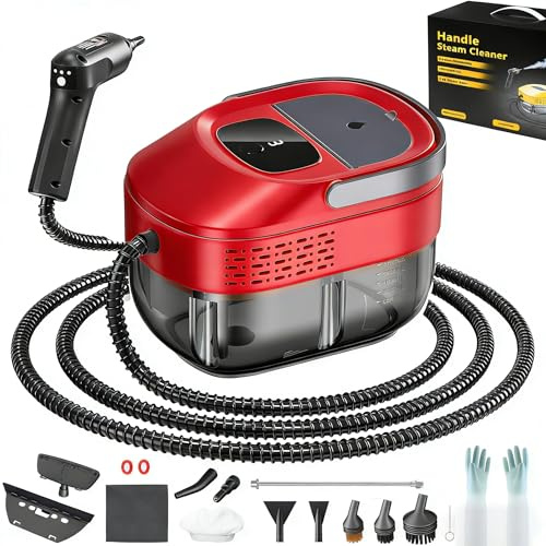 2026 nuevo aparato manual de limpiador de vapor ajustable de 3 etapas, tiempo de calentamiento de 10 segundos y limpiador de vapor manual de tanque grande de 1600 ml (red)