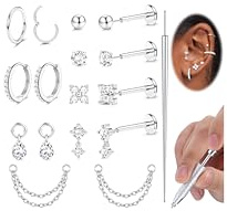 Adramata Helix piercingsmycken kirurgiskt stål trådlös tryck in platt baksida örhängen knopp broskörhänge snäcka daith tragus piercingar allergivänliga näsa labret läpppiercing smycken
