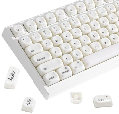 YUNZII 126 Keys MOA Ceramic-Style PC Dye-Sub Keycaps (White, MOA) | Dye-sublimated PC for Smooth Silky Texture,126 keys, Minimalist Elegant Design, Fits MX switches, 60%/65%/75%/TKL/96%