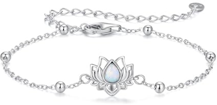 Kerraom Bracciale Fiore di Loto con Opale in Argento 925 Donna，Bracciale Fiore di Loto Regolabile Chakra，Gioiello per Yoga, Meditazione e Regalo per Donne