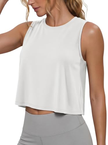 MAGCOMSEN Women Activewear Sleeveless Tops Sports Tank Top White, M