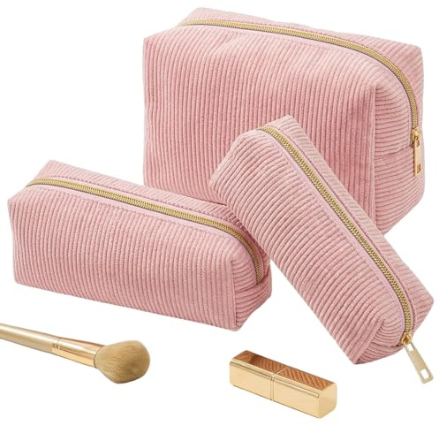 Juego de 3 neceseres de cosméticos, práctico almacenamiento para viajes y uso diario, resistente tela de pana de calidad en tres tamaños, ideal para cosméticos y artículos de higiene, diseño compacto