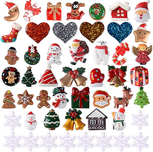 VINFUTUR 50 Stücke Mini Weihnachtsdeko Harz Weihnachten Miniatur Ornamente Klein Figuren DIY Zubehör Weihnachtsschmuck zum Basteln