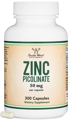 Zinc Picolinate 50mg, 300 Capsules (Immune Support for Kids and Adults) Non-GMO, Gluten Free, Made in The USA (300 Day Supply) by Double Wood Supplements