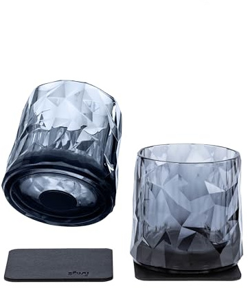 silwy® Hightech-Kunststoff-Magnet-Gläser inkl. Metall-Nano-Gel-Pads – rutschfeste Campinggläser, Boot- und Yachtzubehör (Tumbler // Grey // 0,25 l)