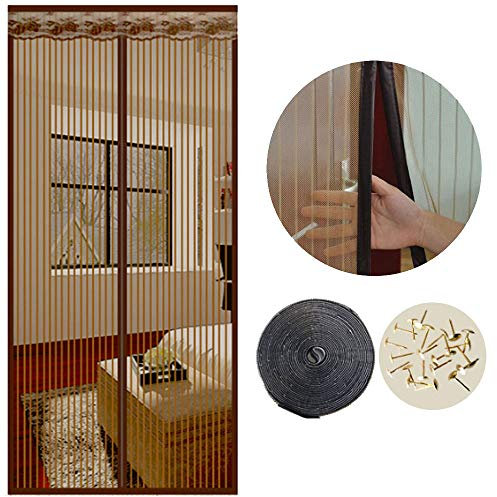 Moustiquaire de Porte Magnétique Fermeture Automatique Rideau Porte Anti insectes Mouche Moustique avec Aimants et Bande Adhesive Sans Perçage (90x210cm, Marron)