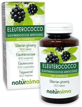 Eleuterococo o Ginseng siberiano (Eleutherococcus senticosus) raíces Naturalma - 150 g - 300 comprimidos - Complemento alimenticio - Natural y Vegano