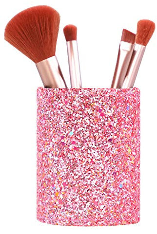 Bling Sequins Makeup Brush Holder, Cute Glitter Vanity Decor Organizer, Cosmetic Brushes Comb Pen Storage Holders Cup (Pink)